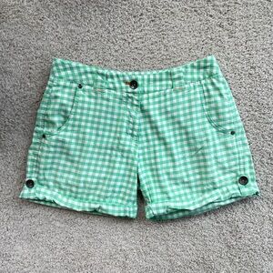 Nike Golf Sport Green White Gingham Shorts Size 4 Dri-Fit Cuffed Fitness Orange